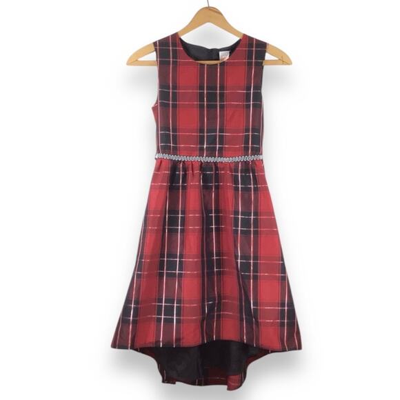 WONDER NATION Red Plaid Metallic Accent Holiday Party Hi/Lo Girls Dress size 16 - Picture 1 of 6